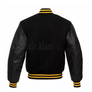 Blouson universitaire pour homme avec manches en cuir, corps en laine, style décontracté et tendance - Product Image 2