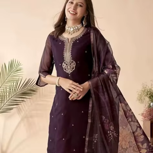 High Margin Ethnic Clothing For Boutiques And Online Designer Reyon Slub <b>Sequin</b> Embroidered Kurta Set For Wholesale Buyers - Product Image 1