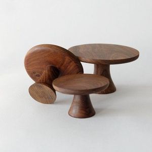 Wholesale Price Wooden Two Tier Cake Stand Gold <b>Handle</b> Dessert Display Tray Serving Decor Item for sale wood cake stands - Product Image 6