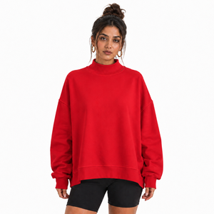 Sudadera extragrande de cuello simulado para mujer, de algodón y felpa, con dobladillo acanalado y hombros caídos, para uso diario informal, proveedor. - Product Image 1