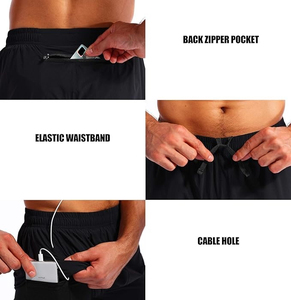 High Quality Solid Black Breathable Quick Dry <b>Mid</b> Waist Drawstring Closure Polyester Spandex Muscle <b>Layered</b> Gym Shorts Men - Product Image 5