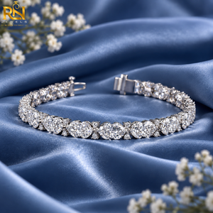 Elegante Pulsera de Tenis con Diamantes Cultivados en Laboratorio en Forma de Corazón y Eslabones de Lujo |   Pulsera de Oro Sólido de 9K, 14K, 18K, Joyería Fina, Brazalete de Lujo - Product Image 2