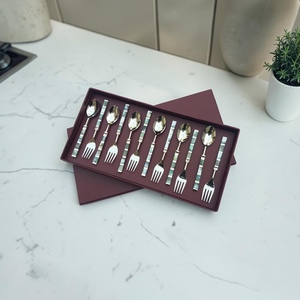 <b>Silver</b> Plated Serving Spoons And Forks <b>Set</b> With Mother Of Pearl Handles Long Handle Dishwasher Safe Minimalist Design Wedding - Product Image 1