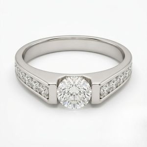 Bague de fiançailles en or blanc 8k avec diamant de laboratoire taille ronde 0,80 carats total, certifiée IGI, sertie par tension - Product Image 1