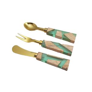 Meilleur design de couverts indiens faits à la main en acier inoxydable avec résine et manche en bois Vaisselle de table de qualité supérieure - Product Image 1