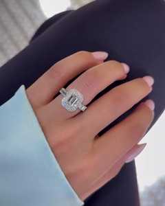 แหวนเพชรทรงเอเมอรัลด์ 1.50 กะรัต ผลิตตามสั่ง (OEM) ทองคำแท้ 10K 14K 18K พร้อมวงแหวนนิรันดร์ ชุดเจ้าสาว ขายส่งจากผู้ผลิต - Product Image 3