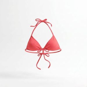 Women's Black <b>Halter</b> Bikini Top With Drawstring Tie Front And Adjustable Straps Solid Color Spandex Polyester Swimwear - Product Image 5