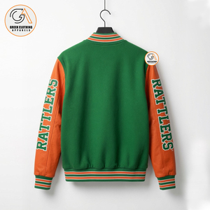 Veste universitaire unisexe personnalisée en polaire vert et orange FAMU, respirante, écologique, pour l'hiver, avec broderie vintage - Product Image 2