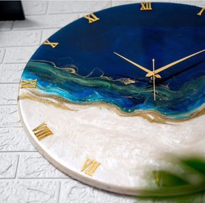 Round Resin Quartz Wall <b>Clock</b> Coastal Marble Look Roman Numeral Needle Display Antique Style Living Room Decor - Product Image 3
