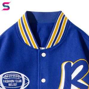 2026 Good Supplier Make Your Own Letterman With <b>Stand</b> Collar & Snap Closure Blue & Color Block College Baseball Jackets - Product Image 5