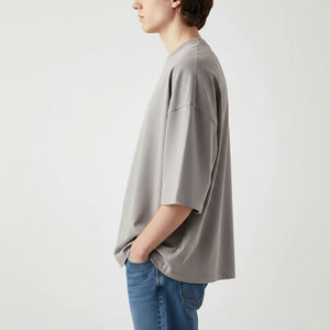 Wholesale Oversized Men's Gray T-<b>Shirt</b> With Red <b>Flame</b> Logo Front Print Casual Short Sleeve 100% Cotton Jersey O-Neck Design - Product Image 3