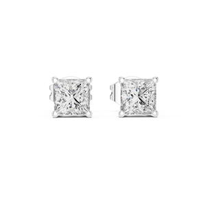 Boucles d'oreilles clous en diamant de laboratoire taille princesse en or blanc massif 14 carats, élégantes, serties de quatre griffes, bijoux en diamant carré pour femme - Product Image 3