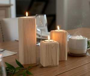Round Wooden <b>Tea</b> <b>Light</b> Candle Holder Rustic Table Decor - Product Image 5