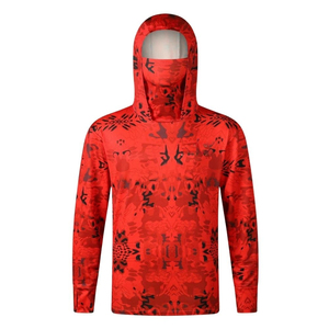 Sudadera con Capucha de Manga Larga con Camuflaje Rojo para Hombre, Secado Rápido, Protección Solar UPF, Camisa de Pesca - Product Image 1