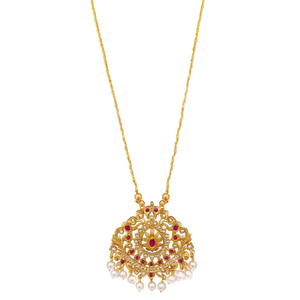 Matte Finish Gold Plated Designer <b>Necklace</b> <b>Set</b> with Zircon and <b>Pearl</b> - Product Image 1