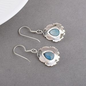 2026 New <b>Solid</b> 925 Sterling <b>Silver</b> Fine Drop <b>Earrings</b> With Tear Drop Natural Larimar Stone Bezel Setting Vintage Style For Women - Product Image 3