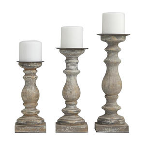 Juego de portavelas de madera tallada a mano, 3 candelabros de madera maciza, soporte en forma hexagonal, decoración del hogar, decoración de Navidad - Product Image 1