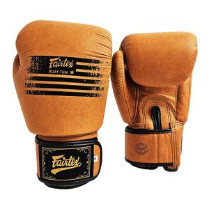 Gants de boxe en cuir véritable marron vintage de qualité supérieure, imprimés rayés, pour entraînement professionnel, Muay Thai, sparring, avec fermeture auto-agrippante - Product Image 3
