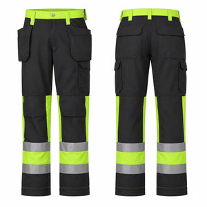 Pantalones de Trabajo Negros para Hombre con Franjas Reflectantes Verde Lima y Múltiples Bolsillos para Mayor Visibilidad y Seguridad - Product Image 1