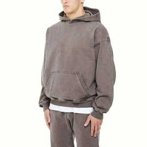 Survêtement streetwear pour homme 100% coton délavé à l'acide, col à capuche, motif uni, avec logo personnalisé, nouvelle collection hiver - Product Image 5