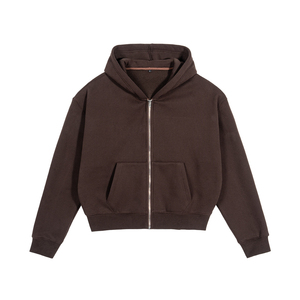 Sweat à capuche zippé intégral en molleton épais noir style streetwear, qualité supérieure, coupe oversize, uni, avec fermeture éclair argentée - Product Image 2