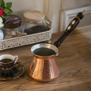 Handmade Hammered Copper Turkish Coffee Pot Cezve with Wooden Handle Traditional Ibrik <b>Arabic</b> Greek Coffee Maker 500ml - Product Image 6