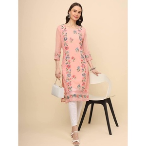 DISEÑADOR GEORGETTE CHICKANKARI TRABAJA SOLO KURTI PEACH - Product Image 1