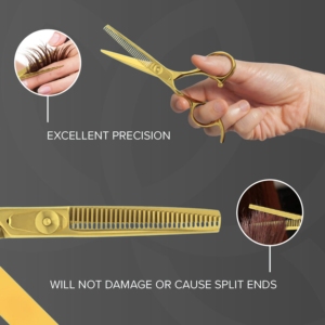 Tijeras de Peluquería de Lujo de Acero Inoxidable Chapadas en Oro de 24K de Calidad Premium, Afiladas, de Grado Profesional, con Mango Largo de 6.5 Pulgadas - Product Image 5