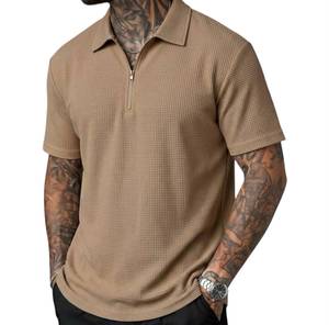 Polo zippé à texture gaufrée pour homme, manches courtes, tricoté, décontracté, pour le golf, logo personnalisé - Product Image 5