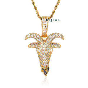 Pendentif tête de chèvre en argent 925 plaqué or avec cristaux en strass, bijoux unisexes hip-hop - Product Image 3