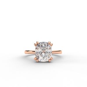 Bague solitaire en diamant de laboratoire taille coussin en or jaune / rose / blanc 18 carats - Product Image 5