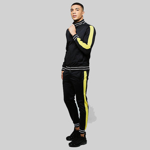 Conjunto Deportivo para Hombre, Color Negro, Manga Larga, Cuello Alto, Sudadera y Pantalones a Rayas de Poliéster, Corte Regular, Ropa Deportiva Transpirable para Otoño - Product Image 2