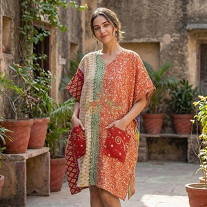 High Quality Women's 100% Cotton Kantha Vintage Quilted <b>kaftan</b> Casual Dress Breathable <b>Kaftan</b> - Product Image 5