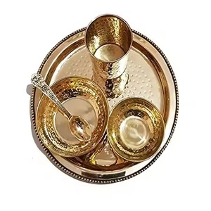 Service de table élégant en laiton indien, ensemble traditionnel Thali, assiette, bol, cuillère, tasse, vaisselle en gros pour hôtel, restaurant, traiteur - Product Image 2