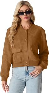 New Brown Varsity Jacket Soft Bomber <b>Coat</b> Casual Baseball Jacket for Lady Fashion Pocket Design Button Up Sportswear <b>Top</b> Women - Product Image 4