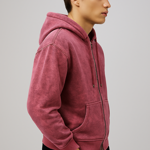 Zipper Hoodie Streetwear Custom Blank 350Gsm Hoodie Pink Sun Faded Acid Wash Boxy Zip Hoodie for Mens and Women - Product Image 5