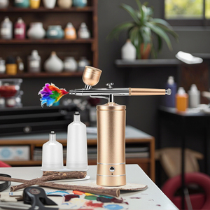 Portable Copper <b>Mini</b> Airbrush <b>Compressor</b> Low Noise Rechargeable Dual Action Nail Artist Painting Tool - Product Image 6