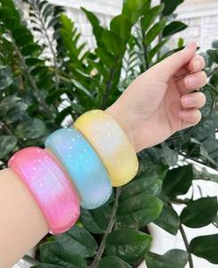 Brazalete de Resina con Diseño de Mármol Blanco, Azul, Verde, Lima y Rosa, Brazalete Ancho y Grueso para Mujer, Brazalete Brillante, Joyería de Moda, Acrílico - Product Image 6