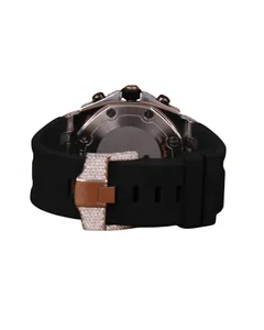 Montre de luxe pour homme, forme carrée et diamants taillés rondement, bracelet en caoutchouc noir et cadran arabe, boîtier argenté, montre-bracelet de créateur. - Product Image 4