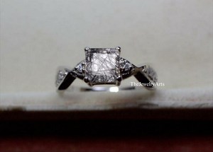 Bague de Fiançailles Solitaire en Argent Sterling 925 avec Pierre Précieuse, Bijou Fin, Quartz Rutile Noir Naturel, Coupe Carrée - Product Image 4