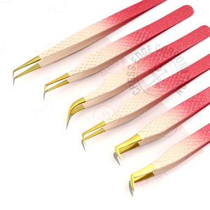 Glitter Pink Lash Tweezers Isolating Lashes Private Label Stainless Steel EyeLash Extension Tweezers Fiber with Gold Tip - Product Image 1