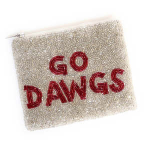 Custom Go Dawgs Beaded Clutch Purse Trendy College Tailgate Embroidery Coin Wallet Red White Zipper <b>Game</b> Day Sequin Letter Pouch - Product Image 1