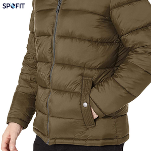 Blouson matelassé à capuche pour homme, chaud et épais, avec fermeture éclair, décontracté, vert olive, col montant et rembourrage en polyester - Product Image 6