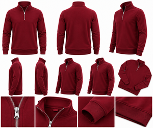 WARPRO INDUSTRY Men's Burgundy <b>Quarter</b> <b>Zip</b> Knit <b>Sweater</b> Regular Fit Stand Collar Long Sleeve Solid Color Winter Wear Back Front - Product Image 2