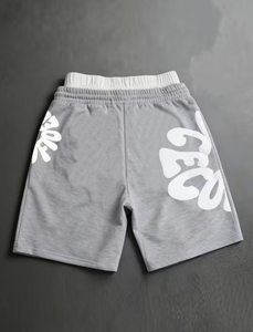 Shorts Bermuda Gris pour Homme avec Applique Lettres en Silicone Blanc, Taille à Cordon, Style Décontracté, Taille Mi-Haute, Tissu Coton - Product Image 2