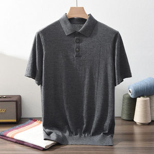 T-shirt pour homme de haute qualité, décontracté, uni, tricoté, à manches courtes, col POLO, hauts basiques - Product Image 3