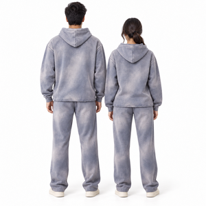 Conjunto Deportivo de Dos Piezas Unisex con Capucha y Pantalones de Felpa Gruesa 100% Algodón con Lavado Ácido, al Mejor Precio, para Invierno, Ropa Urbana, Gimnasio y Entrenamiento - Product Image 3