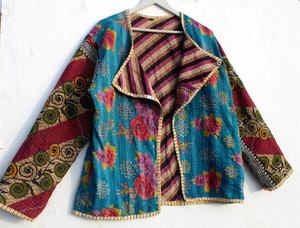 Chaqueta reversible de trabajo con parche real acolchado Kantha hecha a mano india para mujer - Product Image 5