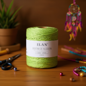 Bobina di cordoncino di cotone Ilan 2 mm verde 250 g per lavori artigianali - Product Image 2