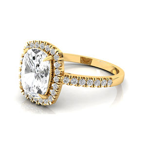 Bague en or jaune 14 carats pour femme, 2 carats, 8,2x6,2 mm, taille radiant, design halo de luxe, avec accent de diamant de laboratoire, pour mariage et fiançailles - Product Image 2